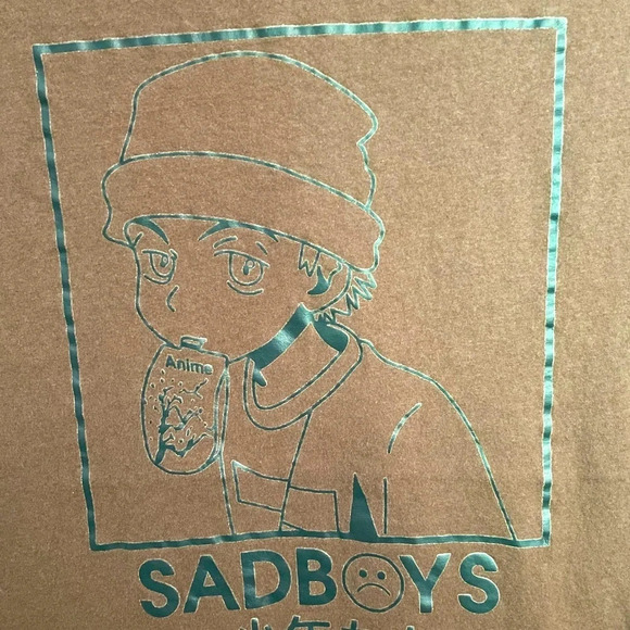 RUMWE 100% cotton S tee Brown shortsleeve “SADBOYS” graphic in black - Picture 3 of 6